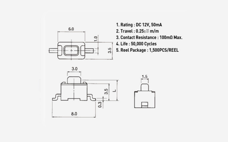 STP-1243s兩腳全白進口輕觸開關，3x6x4.3插件開關，環(huán)保開關